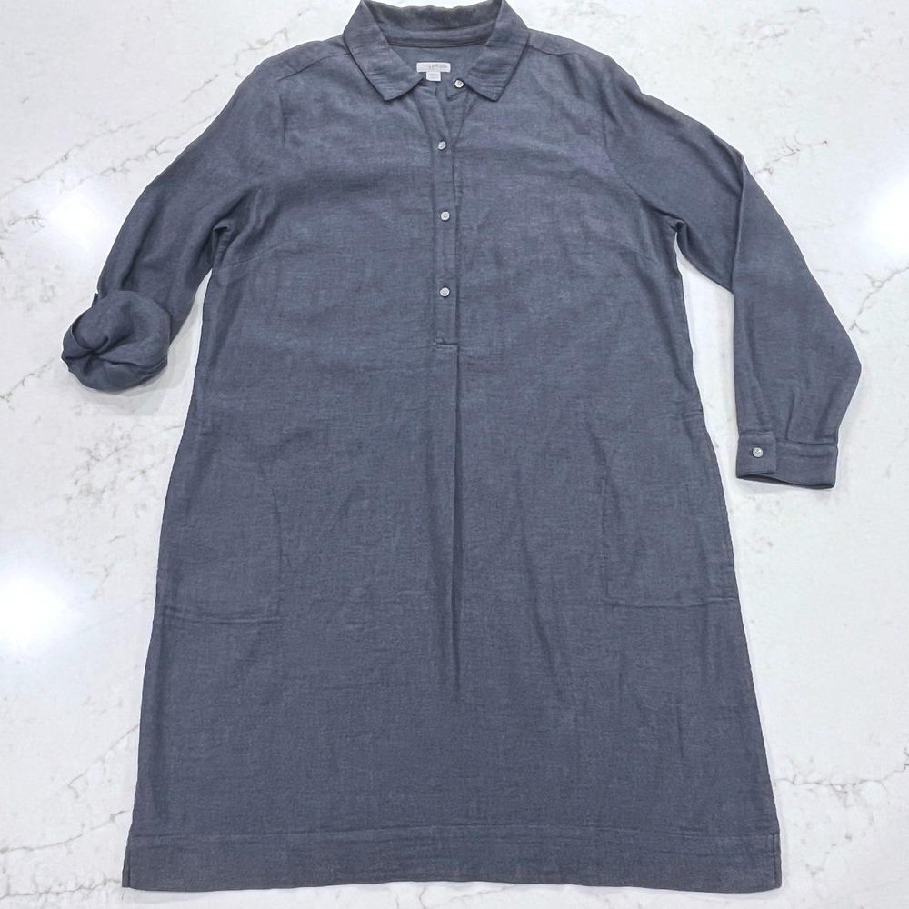 J Jill Denim Shirt Dress Womens Petite Large Blue Cotton Roll Tab Sleeves Pocket